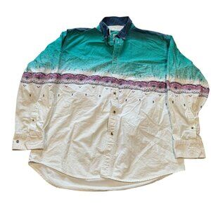VTG Express Rider XL Shirt Button Down Southwest Geometric Teal Purple Cowboy|V1